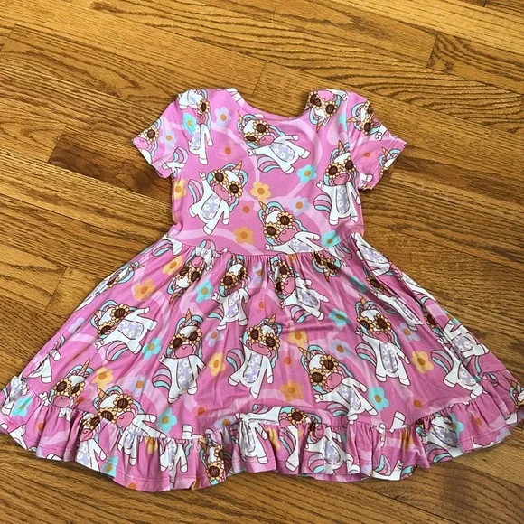 Posh Peanut Unicorn Vibes Short Sleeve Ruffled Twirl Dress - Picture 3 of 4